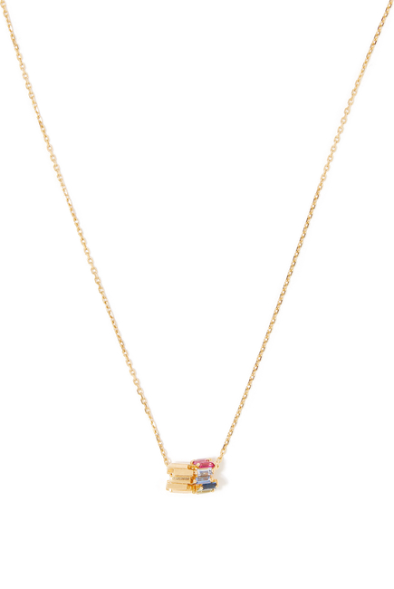 Fireworks Bar Pendant Necklace, 18k Yellow Gold, Diamonds & Sapphire